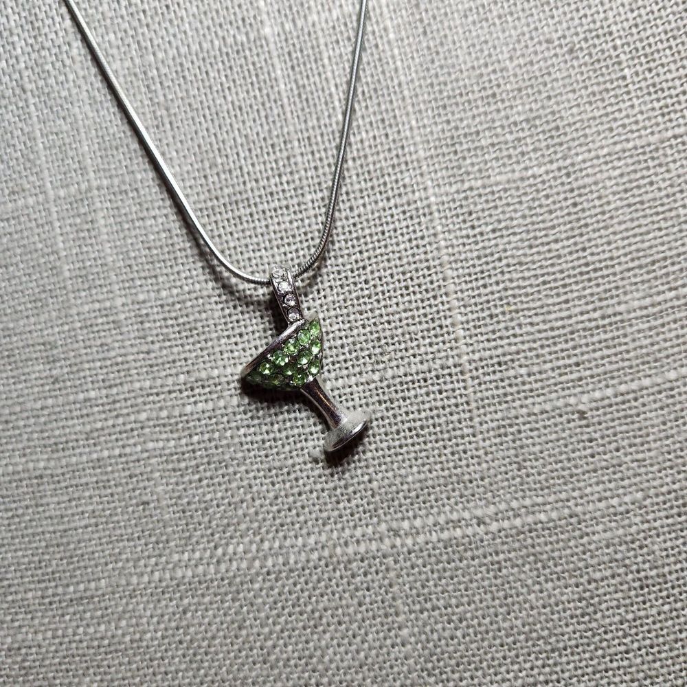 LIA SOPHIA "CHEERS" NECKLACE - MARTINI GLASS PENDANT in GREEN CRYSTALS!